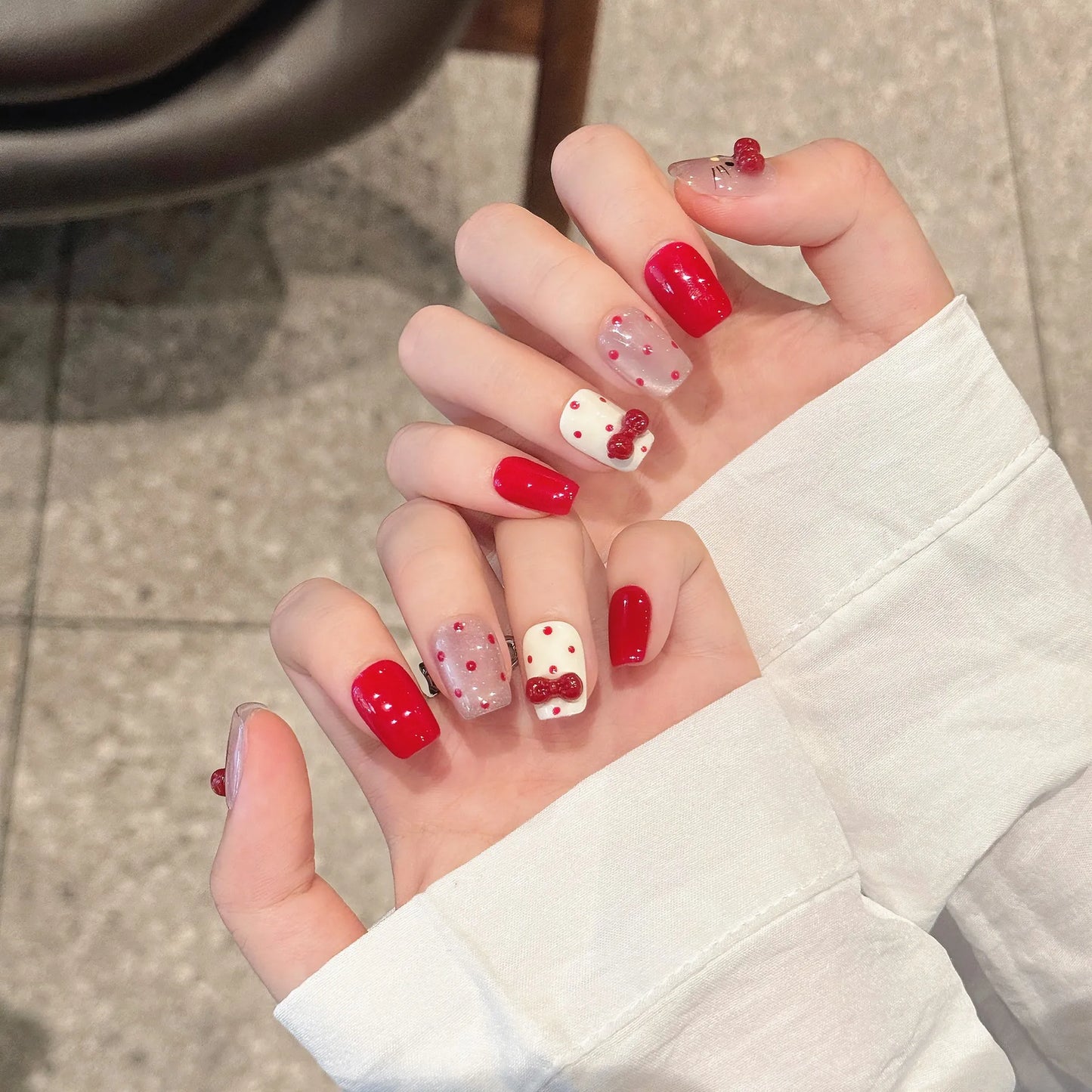 Handmade Press on Nails White Black Bowknot French Fake Nails for Women Girl Wearable Shiny Cat Eye Short Round False Nail Tips Peaceful Pleasures Health and Wellness