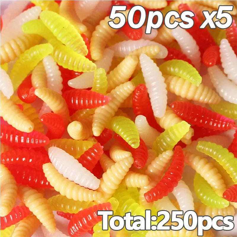 Bread Scent Soft Silicone Grub Lures, 50Pcs Lifelike Artificial Maggot Worms, Glowing Bait Gear for Freshwater Fishing Peaceful Pleasures Health and Wellness DY02-AX5