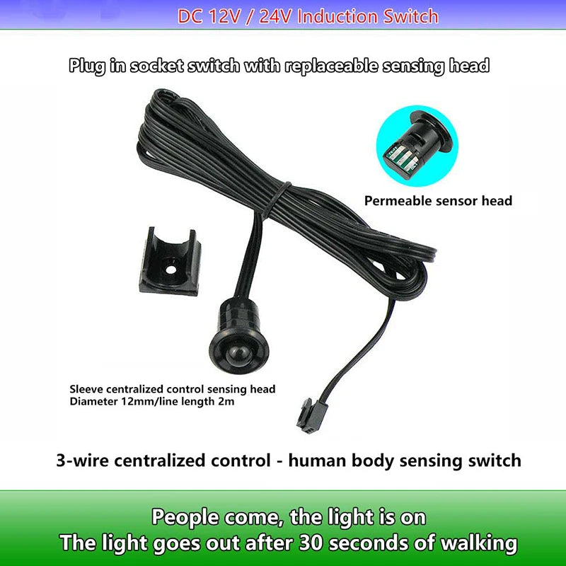 Mini LED Cabinet Light Sensor – PIR, Touch & Hand Sweep 12V–24V