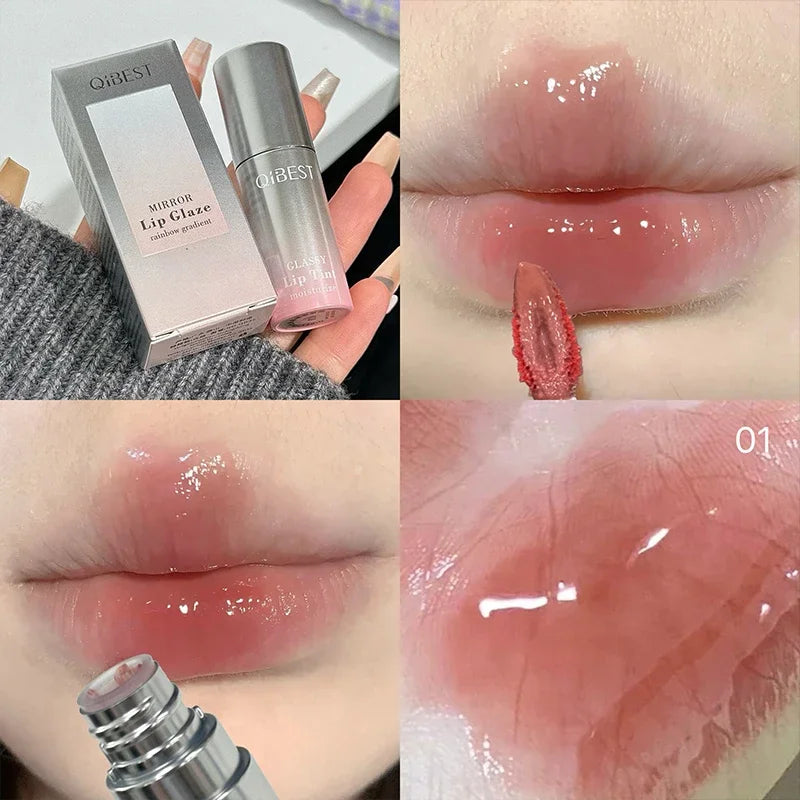 QIBEST Mirror Lip Glaze Long-lasting Moisturizing Easy Halo-dyeing Waterproof Mirror Water Glass Lip Gloss Korean Cosmetics Peaceful Pleasures Health and Wellness 01