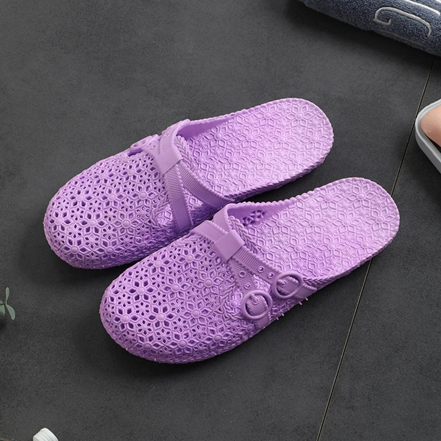 Wrapped Toe Breathable Slippers Women Summer Outer Wear Hole Shoes Home Fashion Casual Hollow Out Slip On Buckle Slipper Female Peaceful Pleasures Health and Wellness Purple 36