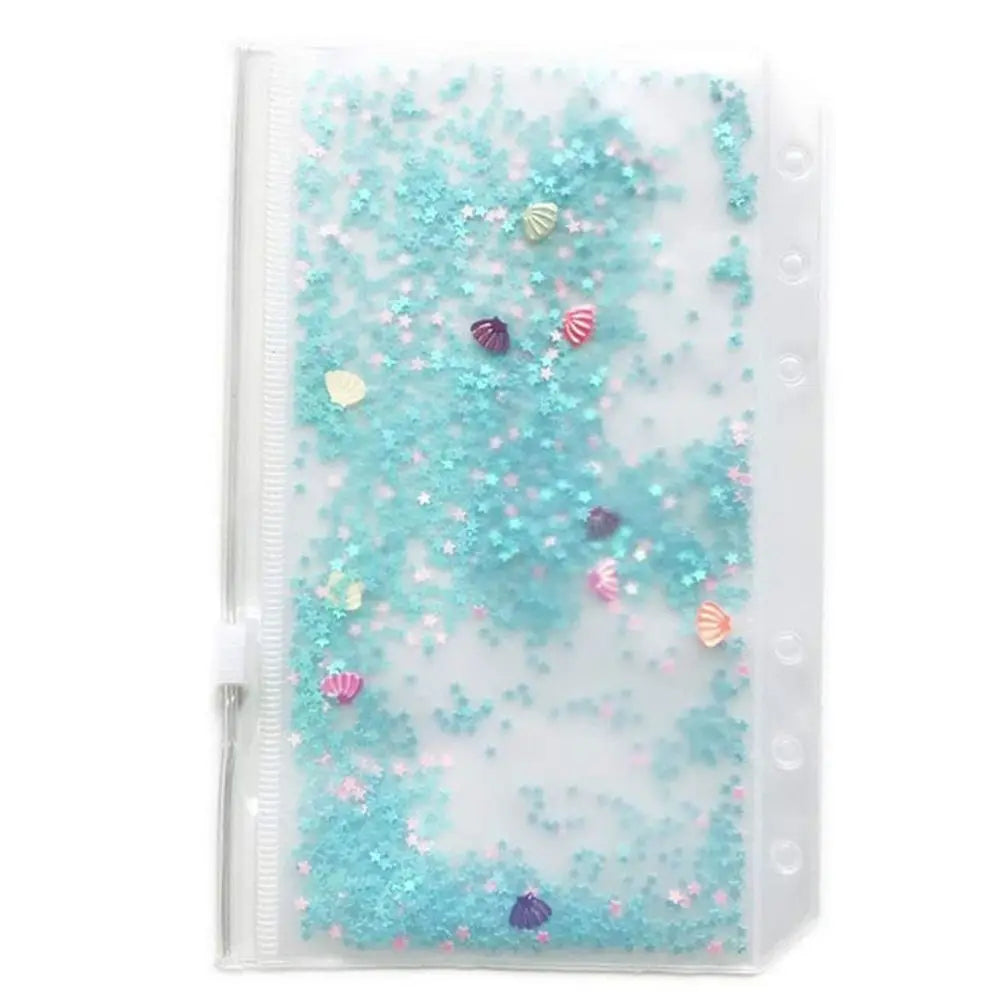 School Stationery Creativity Glitter Sequins Loose Leaf Zipper PVC Handbook A5/A6 Binder Storage Pouch Inner Pocket File Holder Peaceful Pleasures Health and Wellness A6