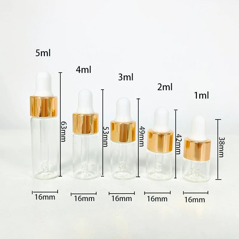 50pcs 1ml/2ml/3ml/5ml Box Clear Mini Glass Dropper Bottles Small with Glass Eye Dropper for Essential Oils Sample Traveling Peaceful Pleasures Health and Wellness
