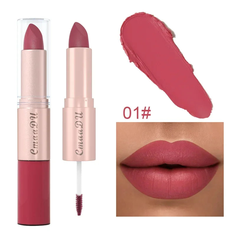 2-in-1 Matte Lipstick & Lip Liner Pen | 24H Waterproof, 12 Colors