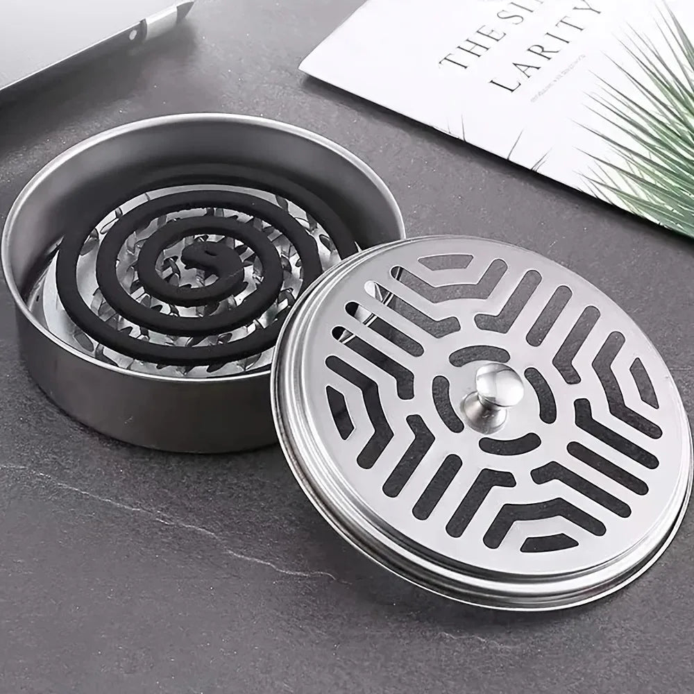 Stainless Steel Mosquito Coil Holder with Cover – Incense & Ash Tray