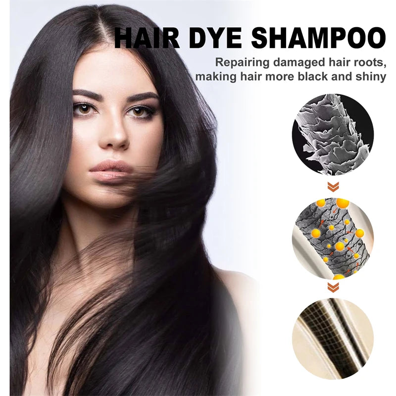 3 In 1 Instant Coloring Shampo Change Hair Color Gray Hair to Black Natural Black Color for Men Women Hair Dye Deep Nourishing Peaceful Pleasures Health and Wellness