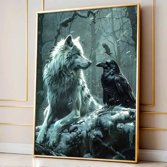 Fantasy Wolf & Crow Canvas Wall Art Poster | Halloween Décor Canvas Wall Art Peaceful Pleasures Health and Wellness