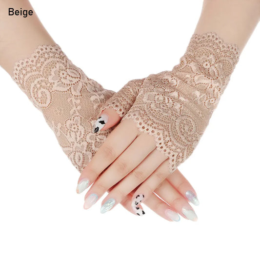 Women's Lace Fingerless Gloves – UV Sun Protection, Dance & Drive Fingerless Lace Gloves Oasis Select beige