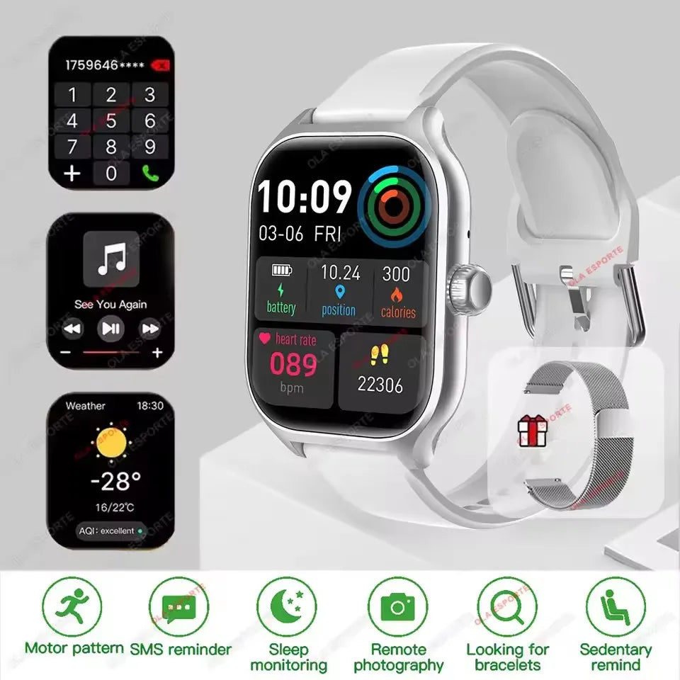 New Smart Watch Android IOS Phone 2.01 Inch Color Screen Bluetooth Answer Call Fitness Watches Tracker Smartwatch Women Men MA27 Peaceful Pleasures Health and Wellness Grey20Milan