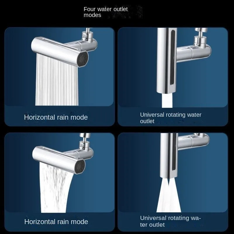 720° Waterfall Faucet Adapter – 4 Modes, Splash-Proof & Water-Saving