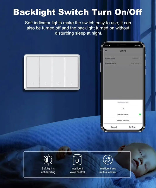 Matter WIFI Smart Switch No Neutral Wire &Neutral Wire Required Wall Button Light Switches 1 2 3 4 Gang Work with Apple Homekit Peaceful Pleasures Health and Wellness