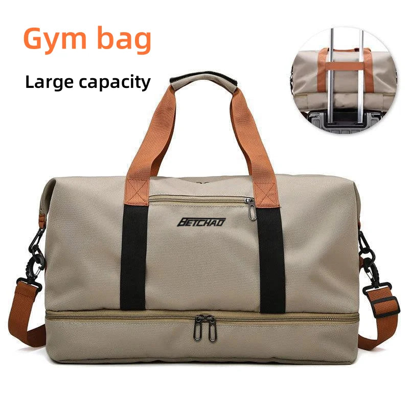 Portable fitness bag, travel outdoor short-distance business trip luggage bag Li girls shoulder crossbody chest bag handbag Peaceful Pleasures Health and Wellness Khaki