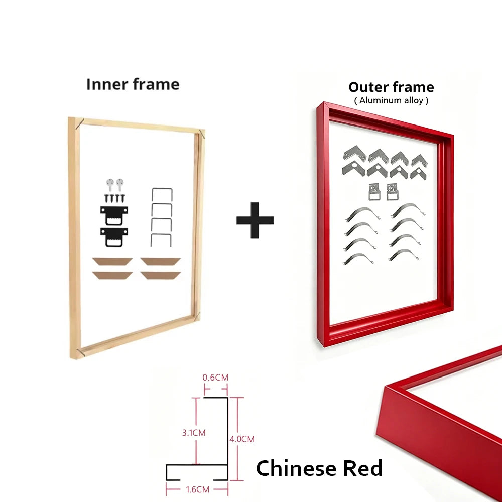 Metal Aluminum Outer Frame and Wooden Inner Frame Canvas Prints Painting DIY Frame Kit Multi-color for Home Decoration Peaceful Pleasures Health and Wellness 100x150cm Chinese Red Set