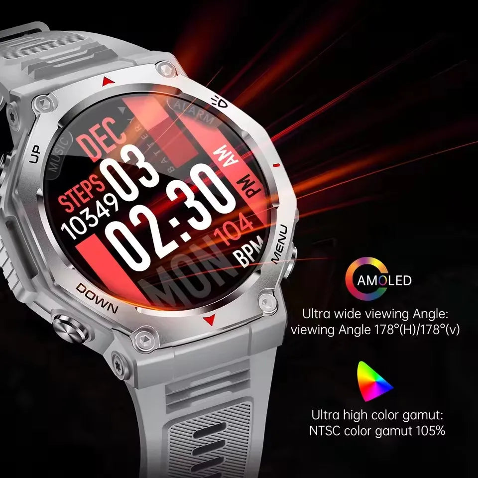 Professional 50 Meters Swimming SmartWatch BT Call Amoled Screen Flashlight Ai Voice Assistant Women Smart Watch Men15 Day Usage Peaceful Pleasures Health and Wellness