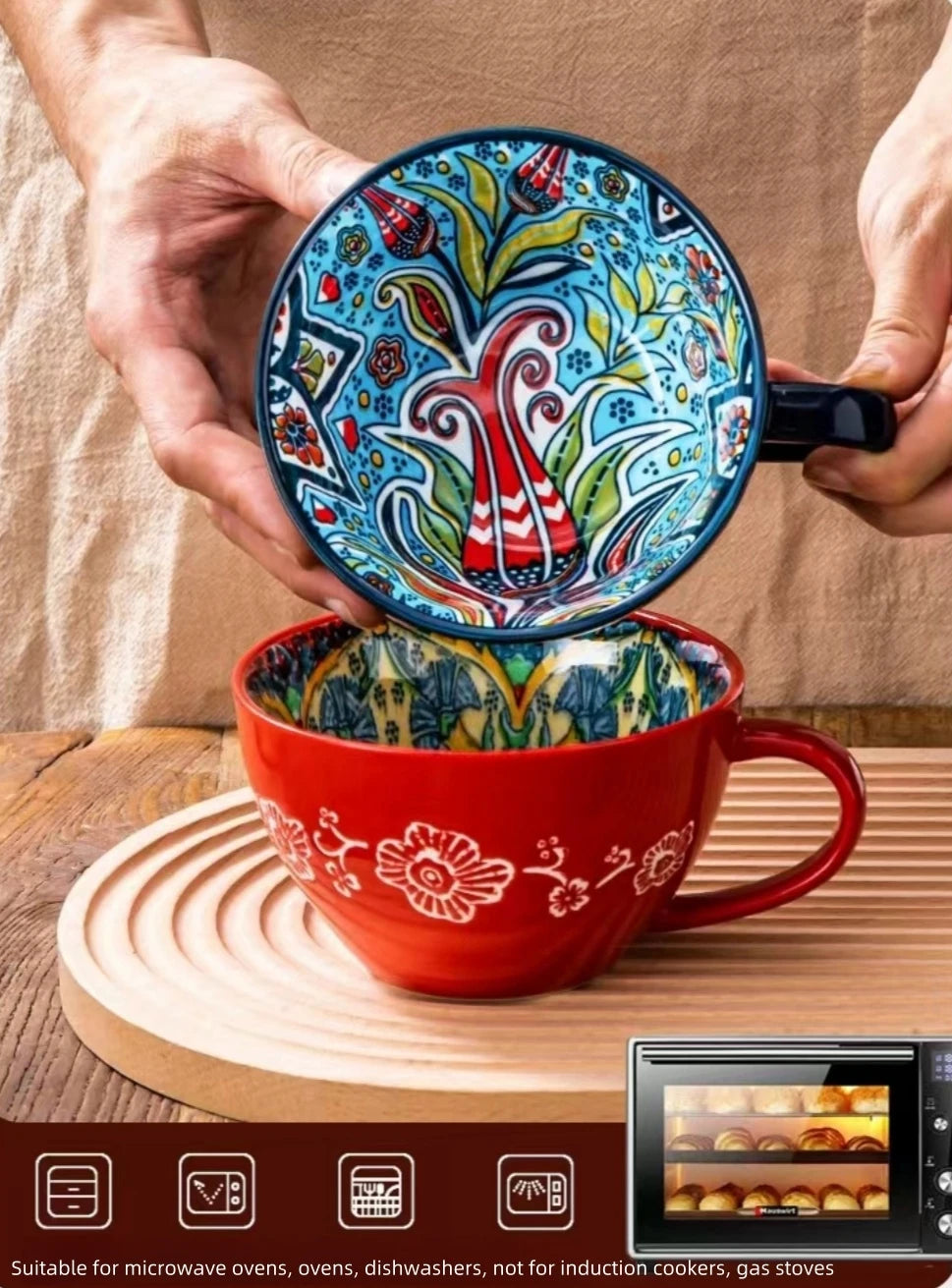 Bohemian Ceramic Coffee Mug 13.5 oz | Hand-Painted Tea Cup