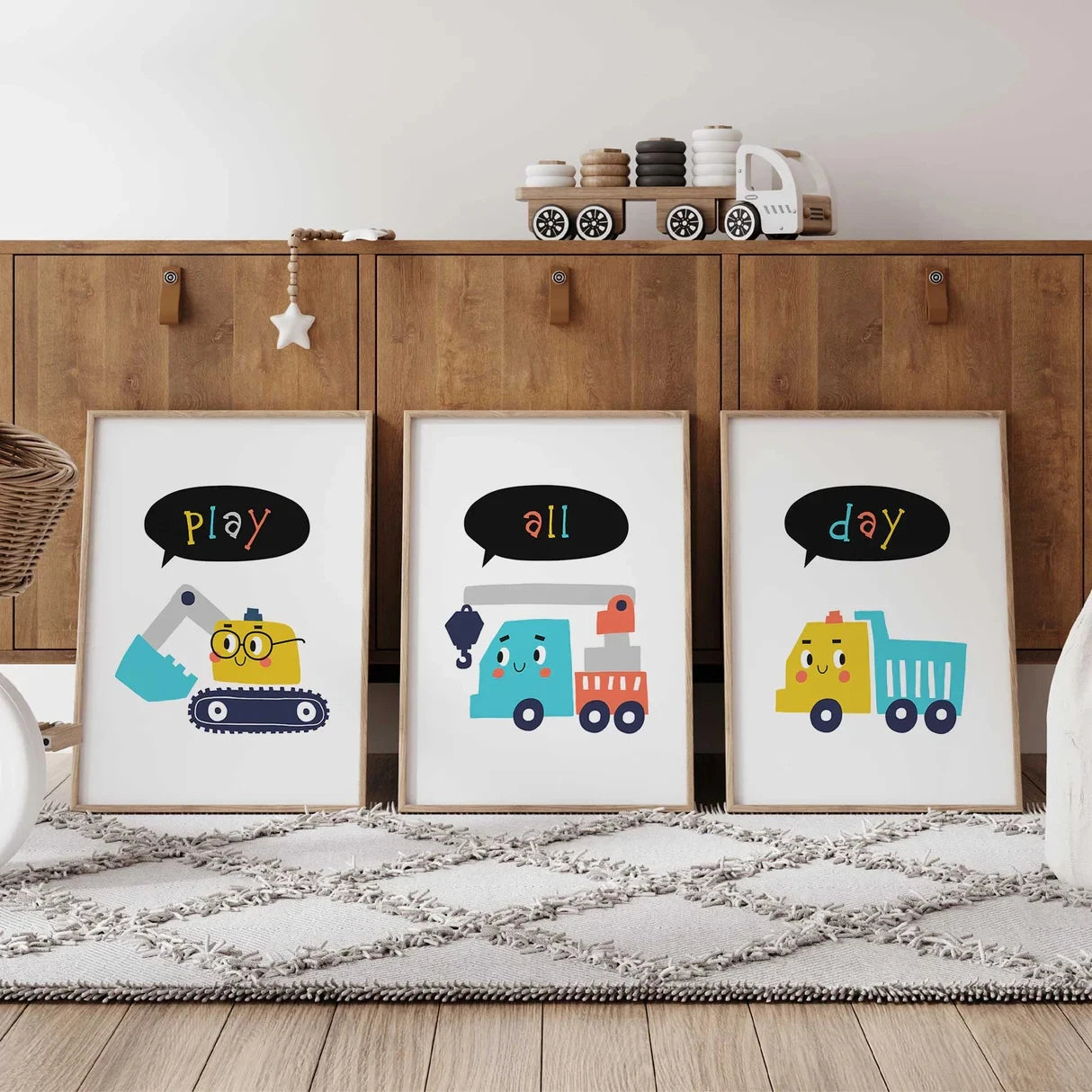 3-Piece Kids Construction Canvas Wall Art | Play All Day Print