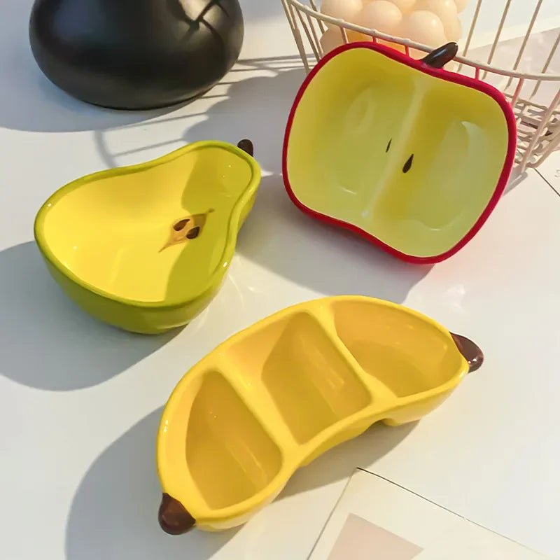 Ceramic Dipping Dish Household Flavor Dish Fruit Shaped Dish Dining Table High Aesthetic Value Apple Banana Seasoning Snack Dish Peaceful Pleasures Health and Wellness