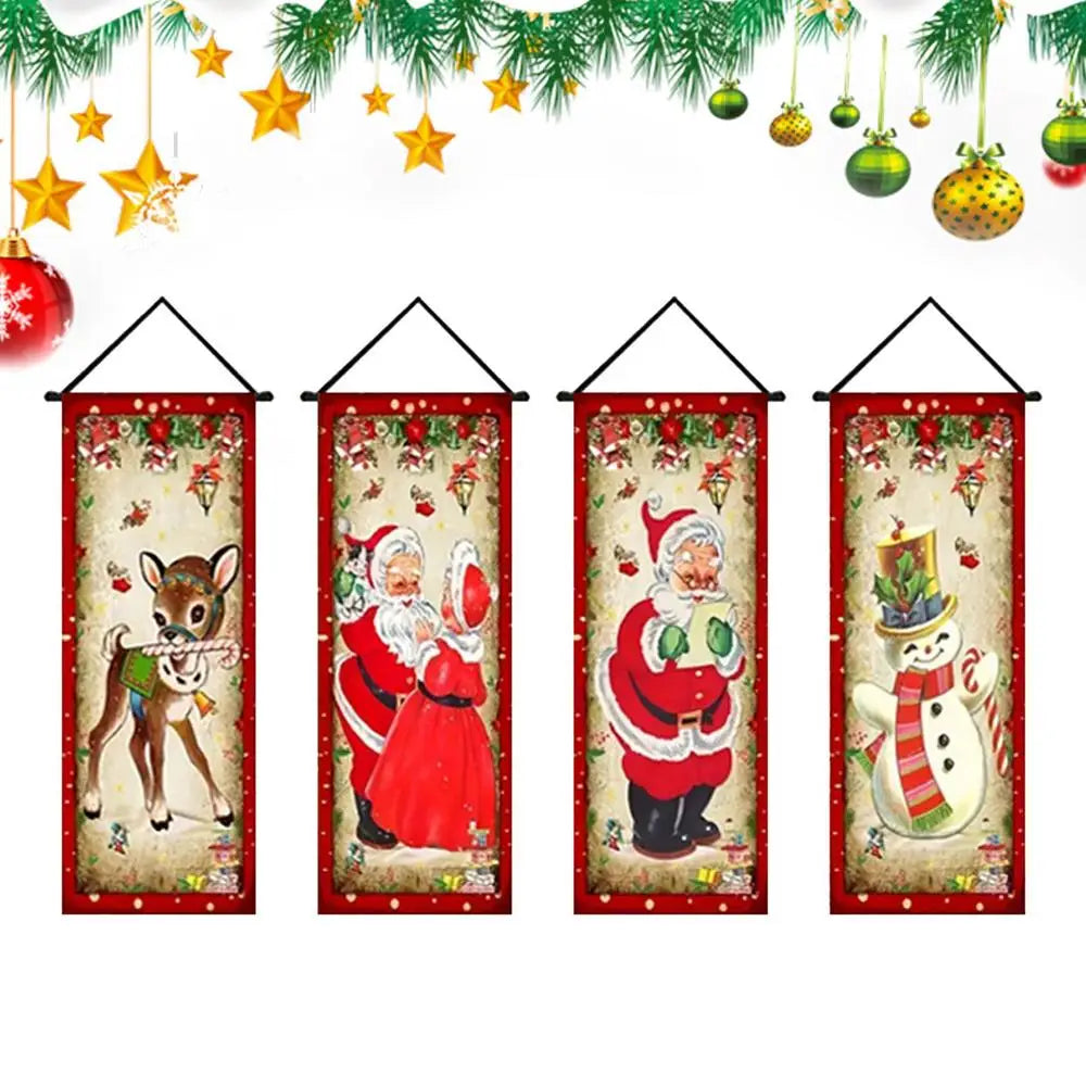 Christmas Banner 4-Piece Set – Santa Snowman Elk Porch Sign Holiday Banner Set Peaceful Pleasures Health and Wellness A China Mainland