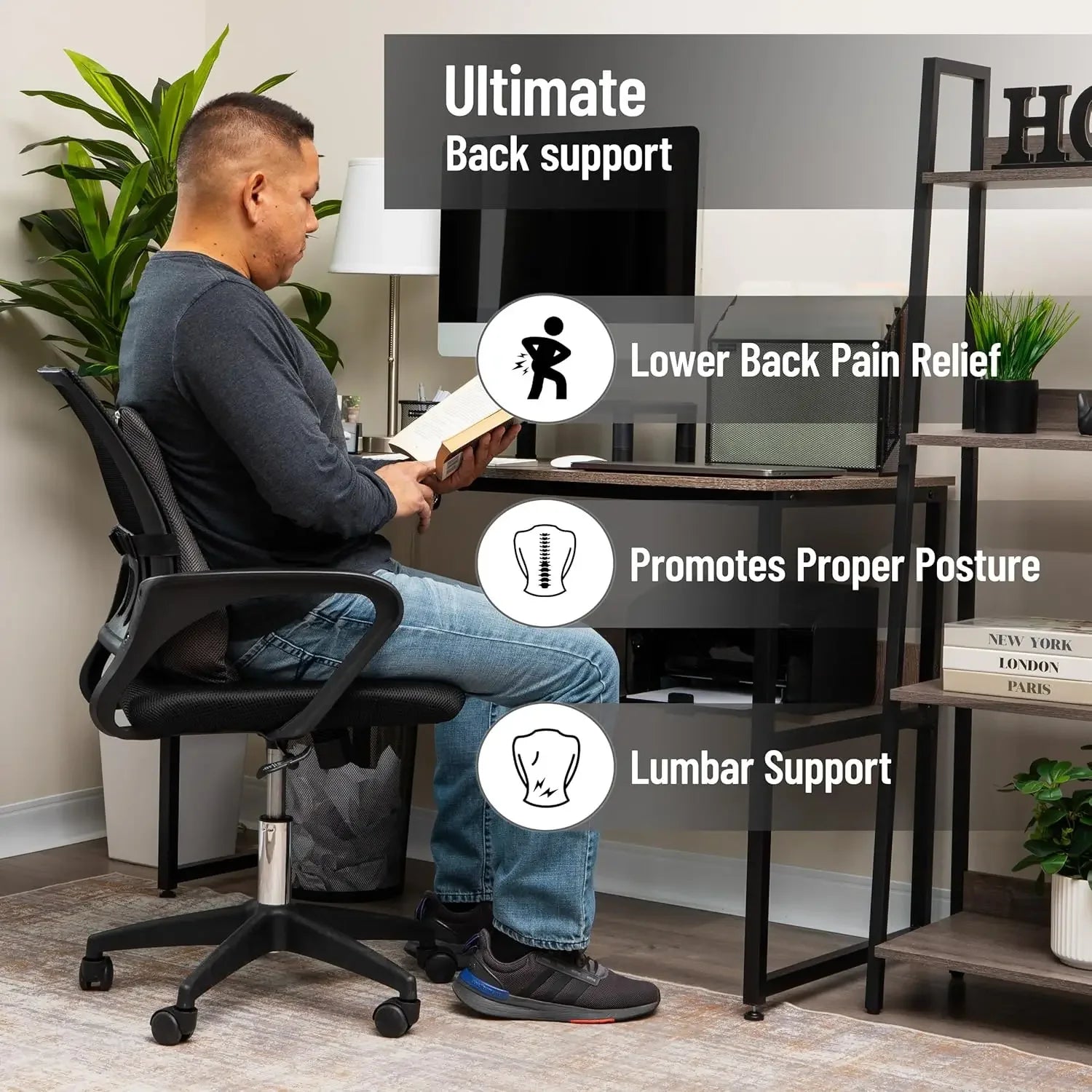 Ergonomic Memory Foam Lumbar Cushion for Office Chairs, Recliners & Car Seats - Chiropractor-Recommended, Gray Peaceful Pleasures Health and Wellness