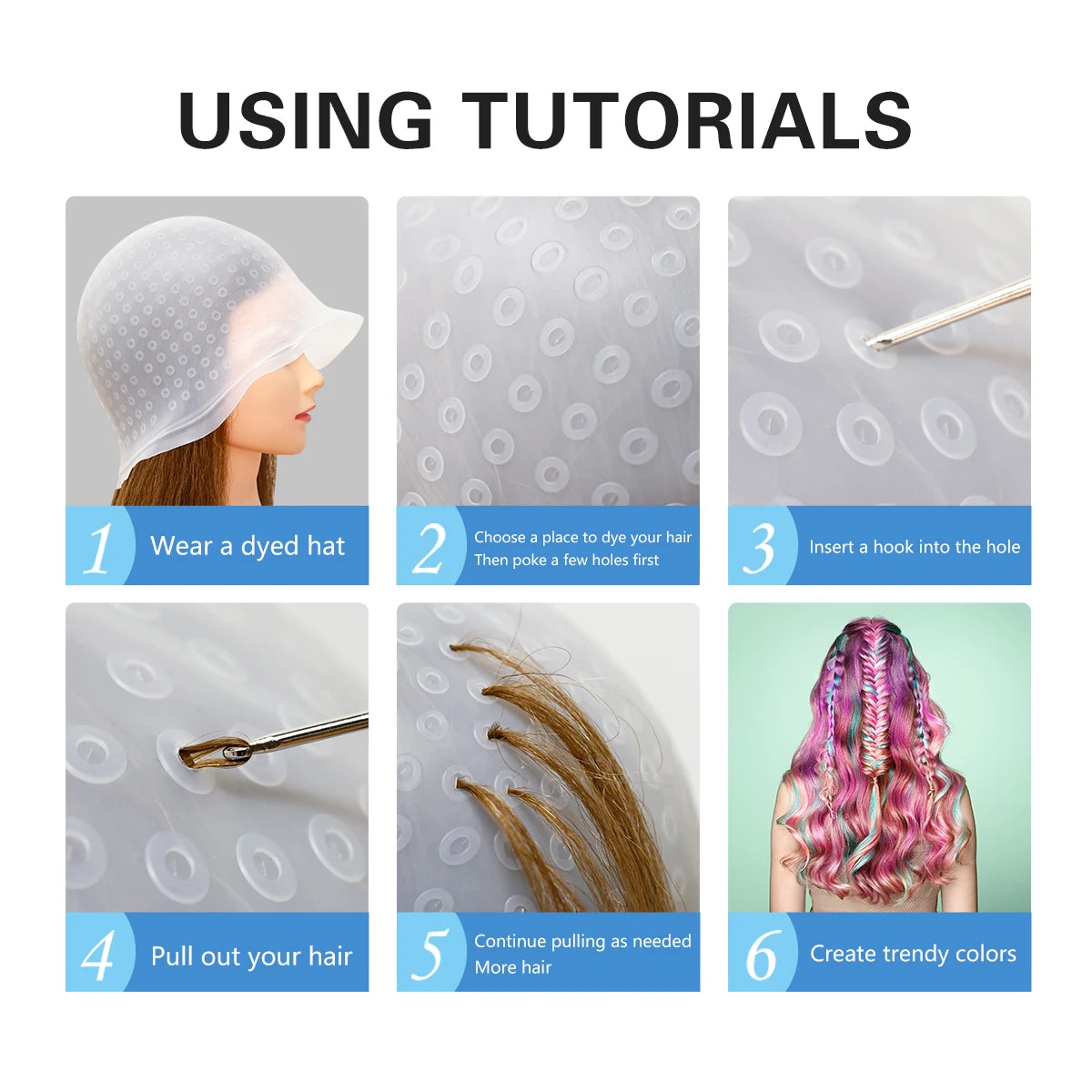 For Hair Dying Salon Dye Silicone Cap With Needle Silicone Hair Highlights Cap Needle Reusable Hair Hairstyling Tools Peaceful Pleasures Health and Wellness