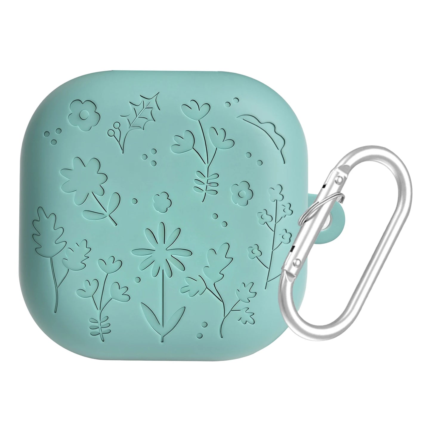 Engraved Flower Cute Case Cover Fits for Samsung Galaxy Buds4/4Pro Silicone Protective Case with Keychain Scratch-Resistant Peaceful Pleasures Health and Wellness Dark Green