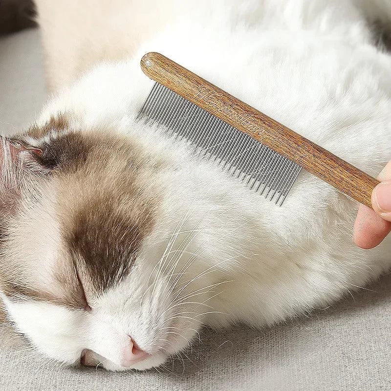 Pet Hair Comb – Wood & Stainless Steel Grooming Brush for Cats & Dogs