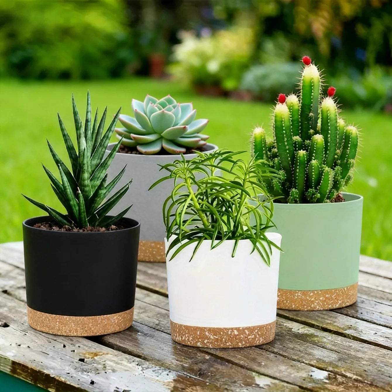 2-Pack Indoor Outdoor Planters with Drainage Holes & Saucer