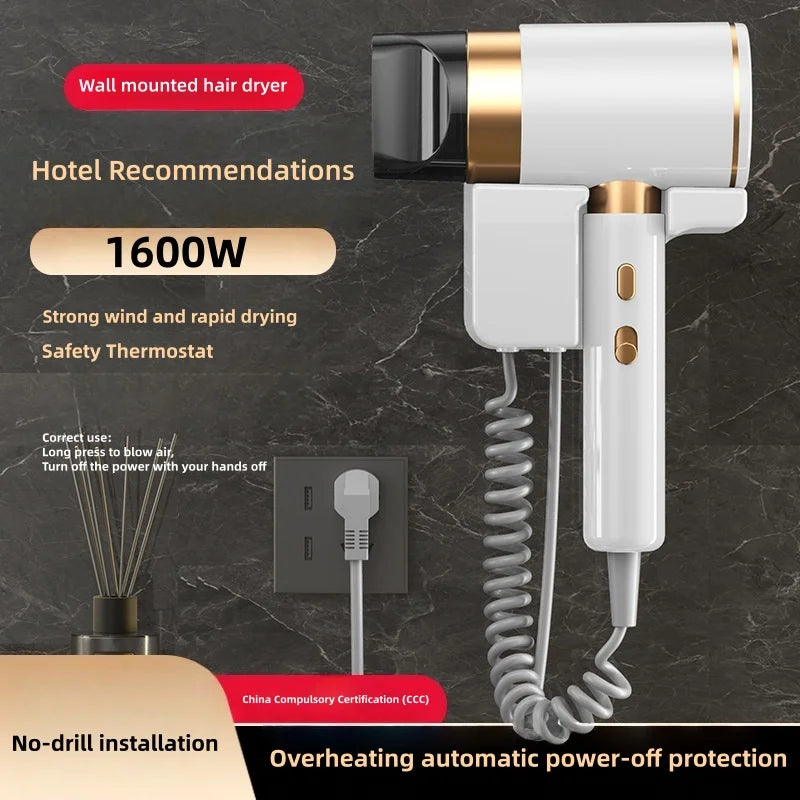 New Product: High Power, Fast Drying, Silent, Hole Free Installation Wall Mounted Hair Dryer For Hotels/Homestays 220V Peaceful Pleasures Health and Wellness White 220V-240V UK Plug