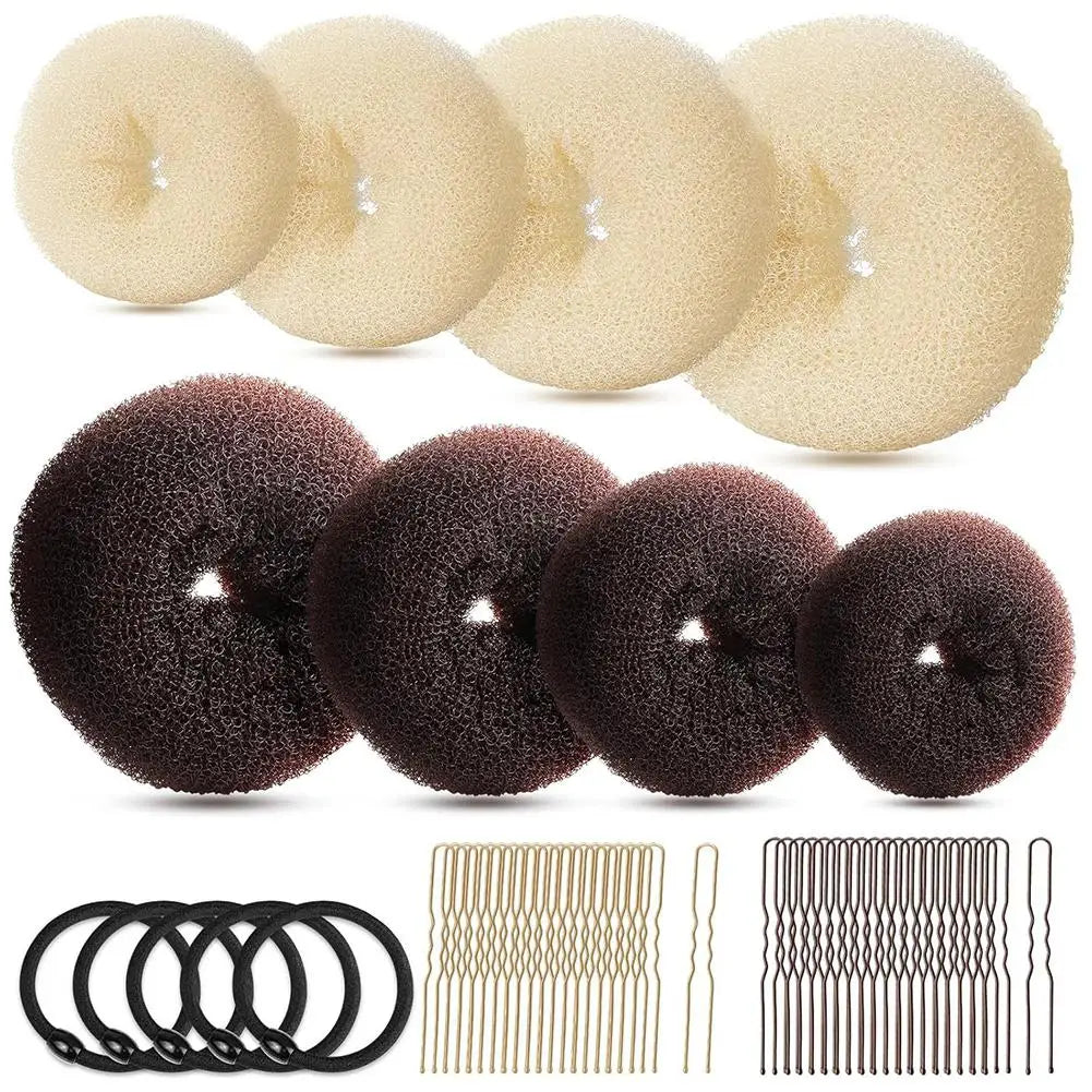 Donut Hair Bun Maker Set – Donuts, Elastic Bands & Pins