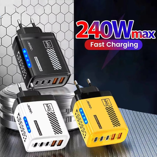 240W 5-Port GaN Fast Charger USB-C PD QC3.0 Desktop Adapter GaN Multi-Port Charger Peaceful Pleasures Health and Wellness