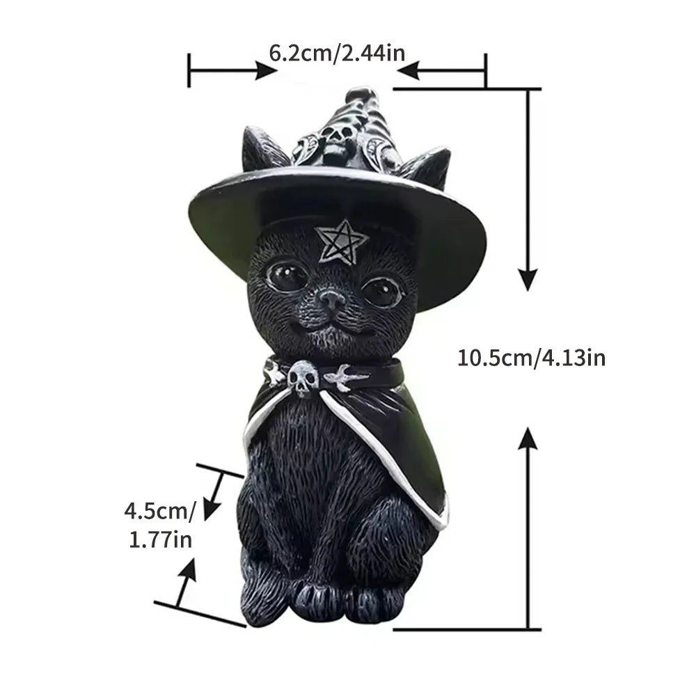 Black Cat Witch Figurine | Hand-Painted Halloween Sculpture