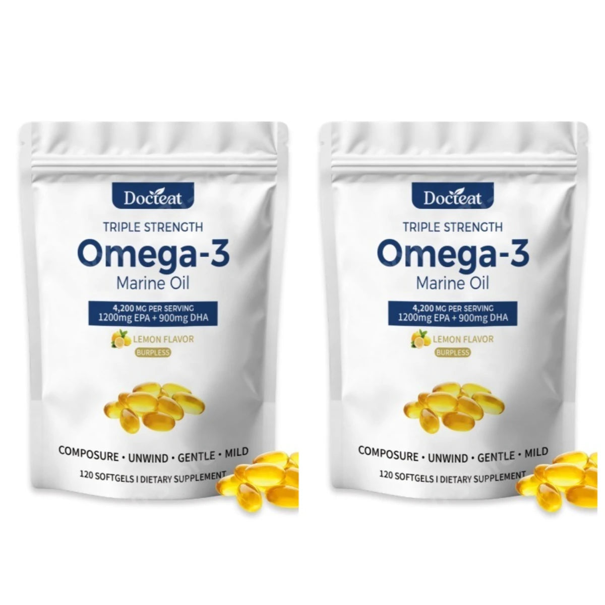 Omega-3 Marine Oil Softgels 1200mg | Lemon Flavor, 60 Count