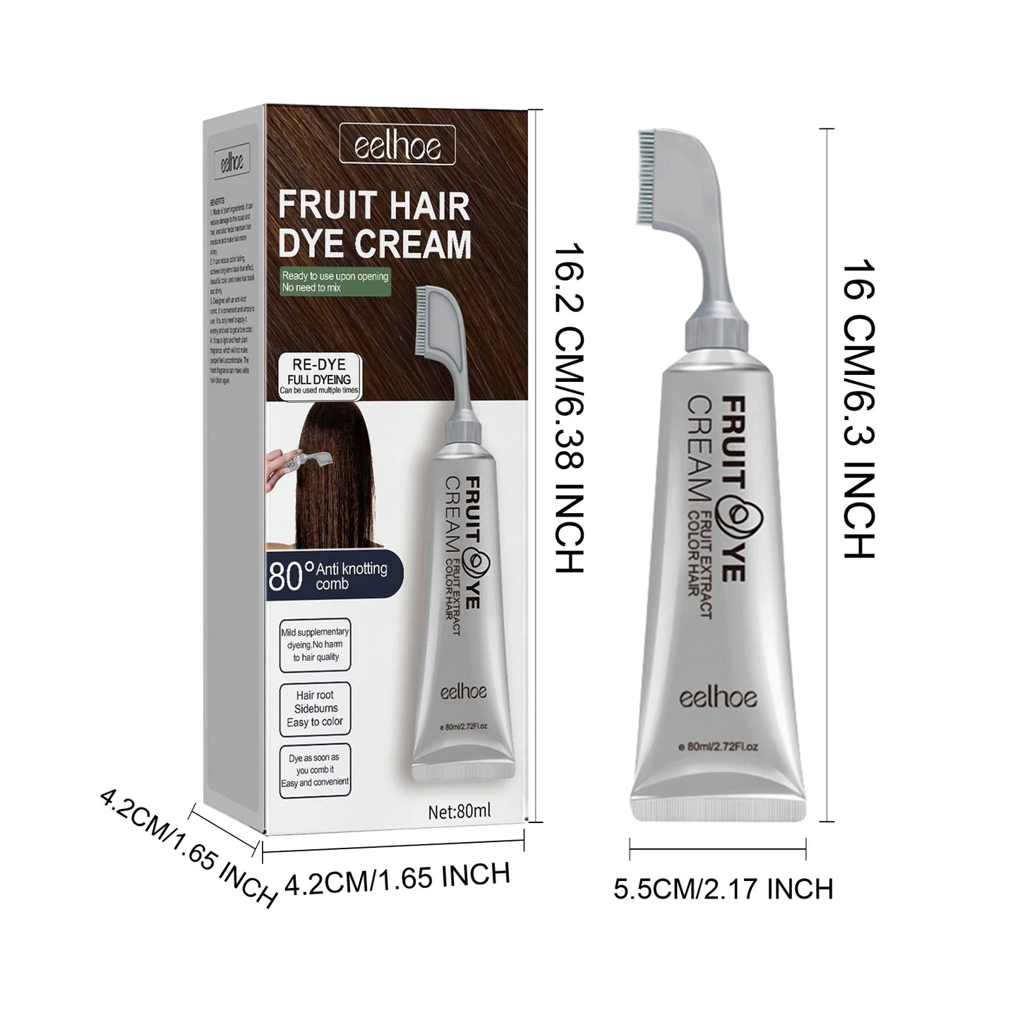 Fruit Hair Dye Cream Quick Coloring Enhance Hair Shine Nourishing Promote Hair Growth Moisturizing Black Hair Hairdressing Cream Peaceful Pleasures Health and Wellness Chestnut Brown