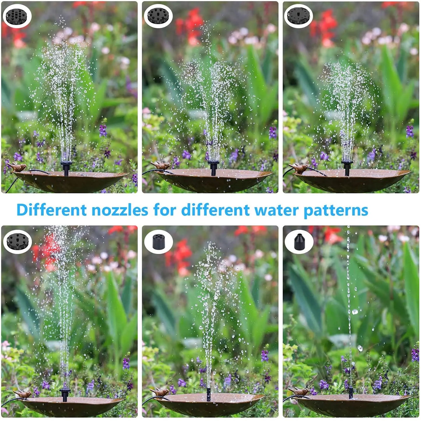 Solar Fountain Pump 2.5W – 6 Nozzles, Bird Bath & Garden Pond