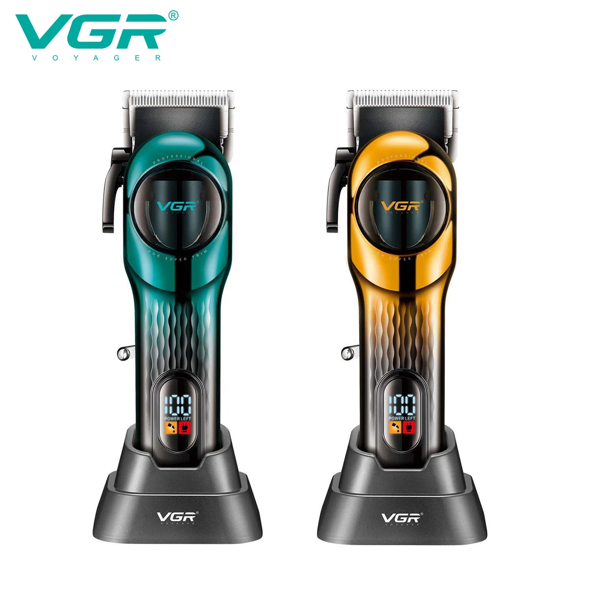 VGR 166 professional intelligent digital rechargeable hair clipper with gradient ribbon base adjustable electric push shear Peaceful Pleasures Health and Wellness