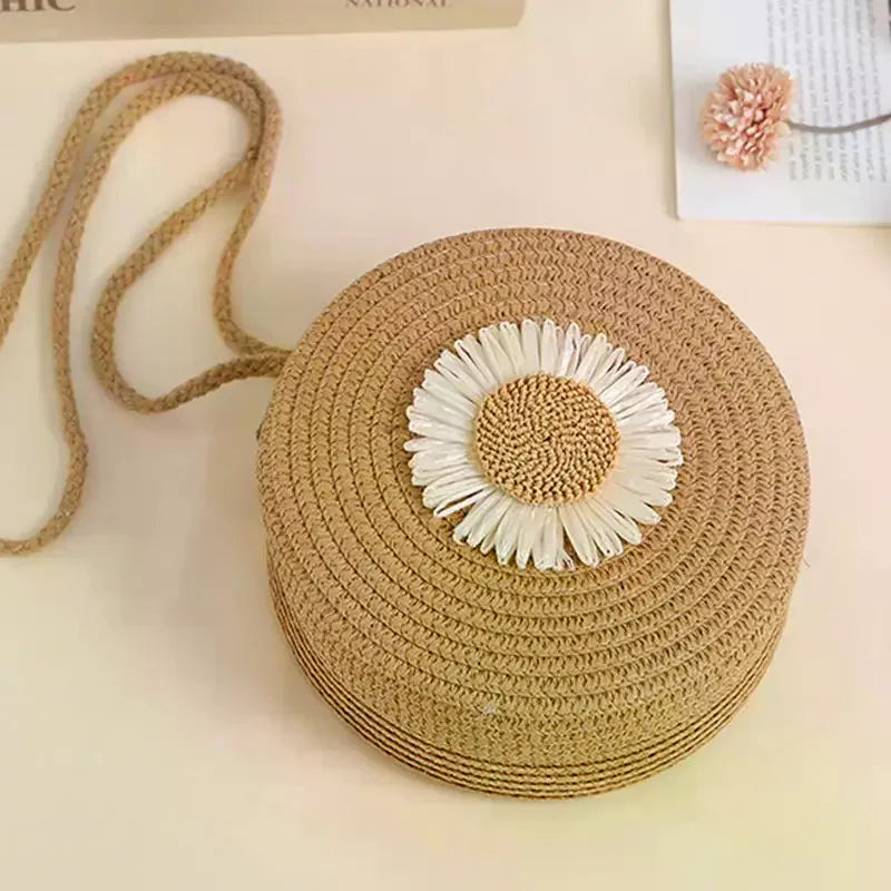 Floral Circle Crossbody Bag – Vintage Mini Straw Shoulder Purse