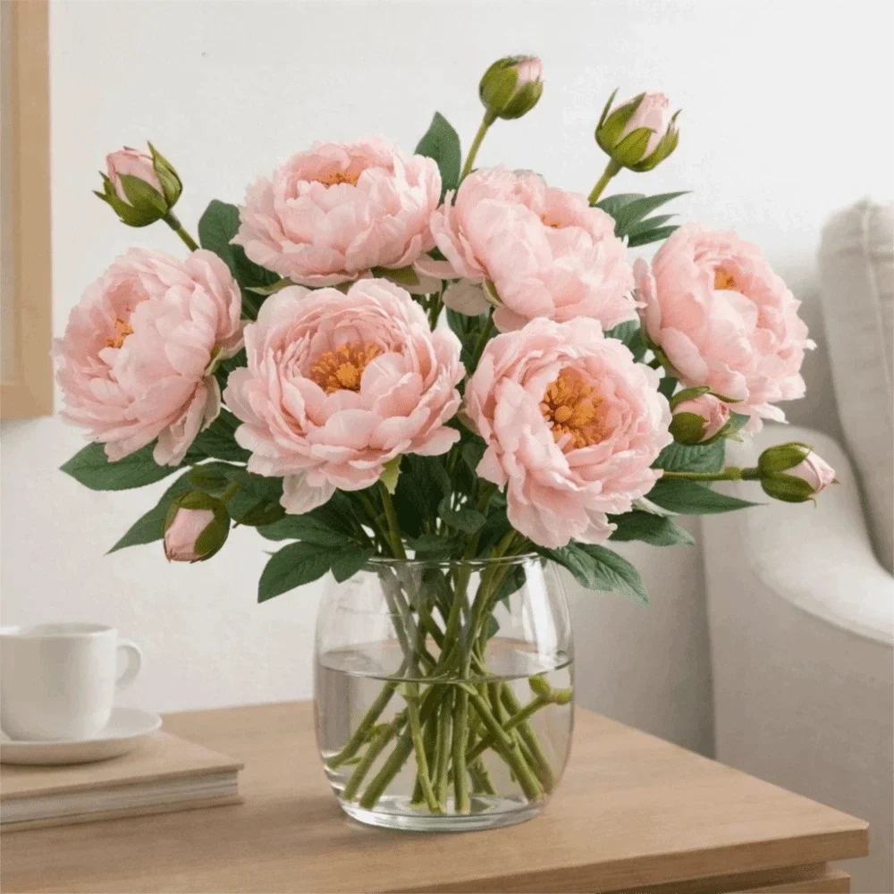 Silk Peony Artificial Flower Branch 68cm | 2 Heads Real Touch