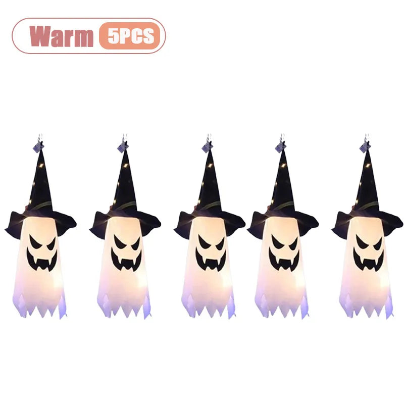 Halloween Witch Hat Ghost Hanging LED Decoration – 1-5 PCS
