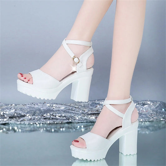 Women Fish Mouth Platform High Heels Wedges Buckle Slope Sandals Women Shoes Woman Platform High Heels Sandals High Heels Peaceful Pleasures Health and Wellness 40 White