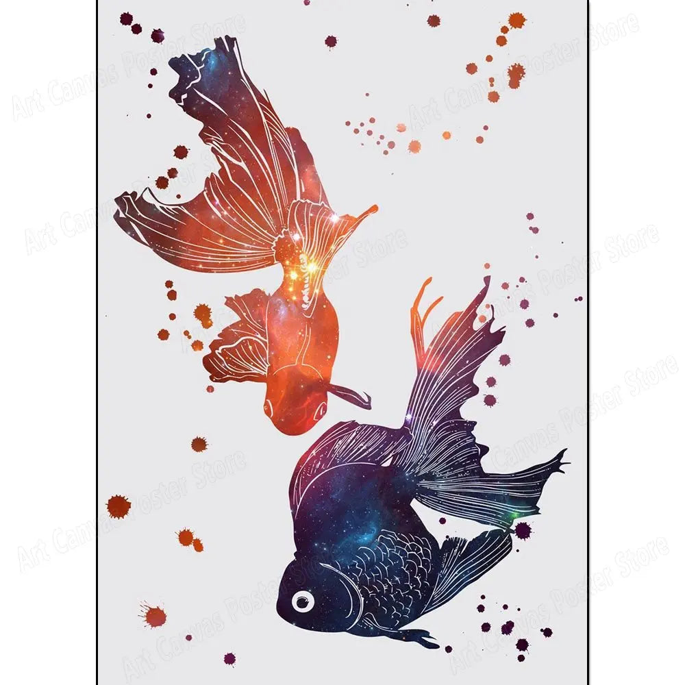Abstract Animal Canvas Wall Art Print – Bird Elk Mermaid Butterfly