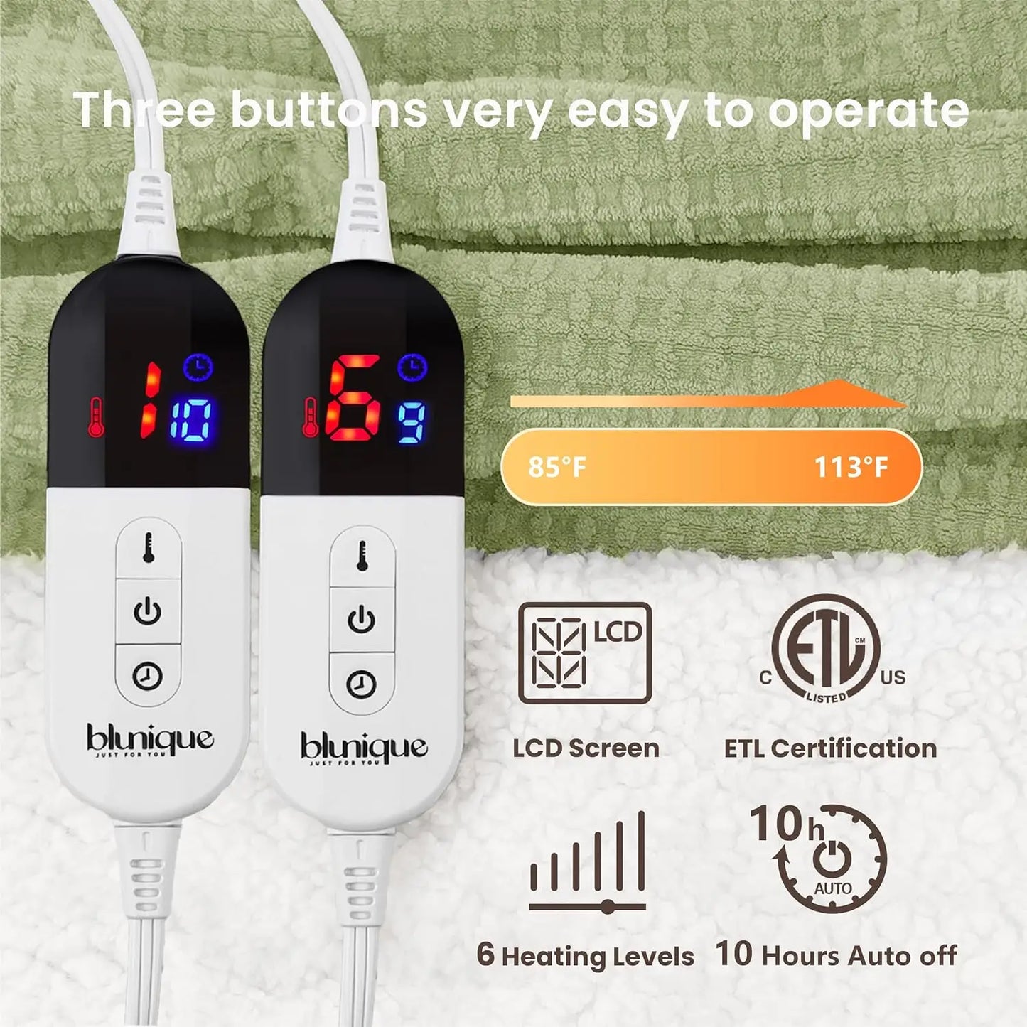 Queen Size Electric Heated Blanket – Sherpa Fleece, 6 Heat Levels, ETL Certified Electric Blanket Peaceful Pleasures Health and Wellness