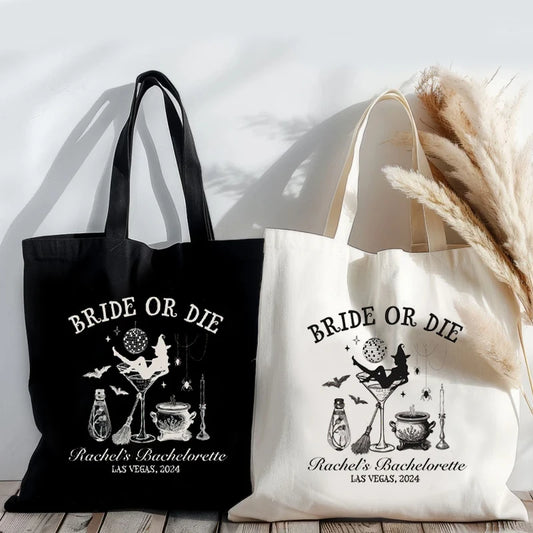 Bride or Die Witch Canvas Tote Bag | Halloween Bachelorette Gift Canvas Tote Bag Peaceful Pleasures Health and Wellness