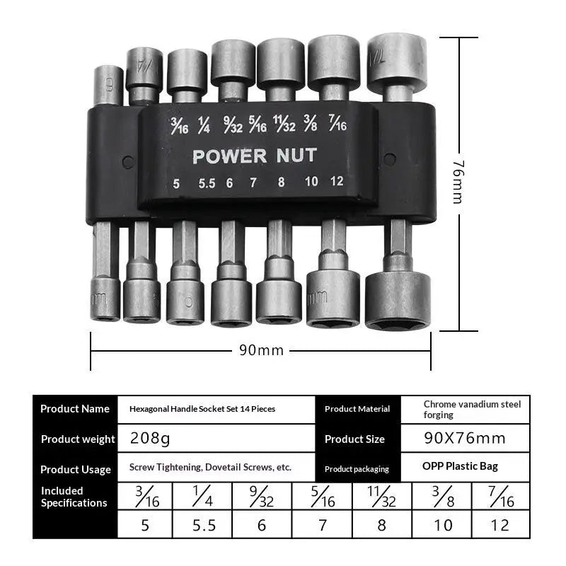 9/14PCS Hex Socket Bit Set | Chrome Vanadium Steel Driver Kit Hex Socket Bit Set Peaceful Pleasures Health and Wellness