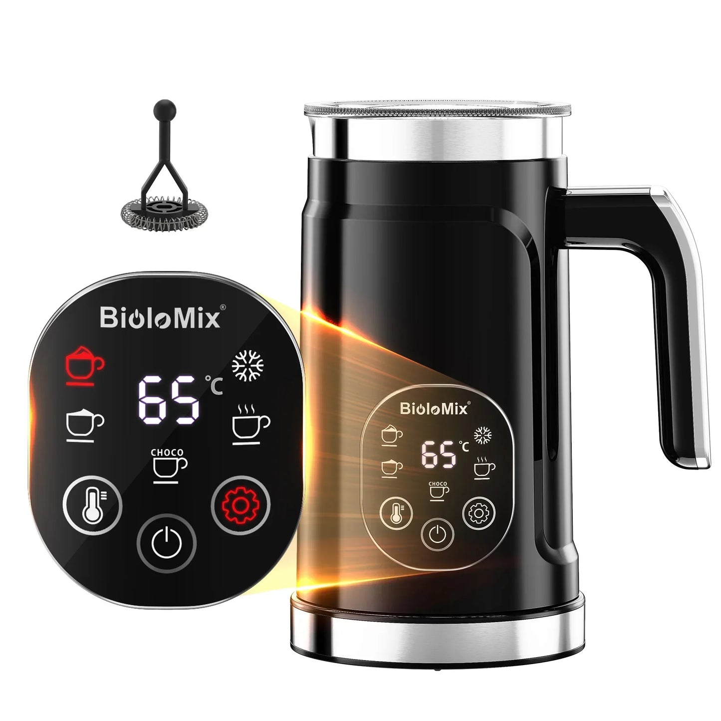 BioloMix 5-in-1 LED Touch Screen Milk Frother – Hot & Cold Foam Maker Peaceful Pleasures Health and Wellness black China Mainland EU