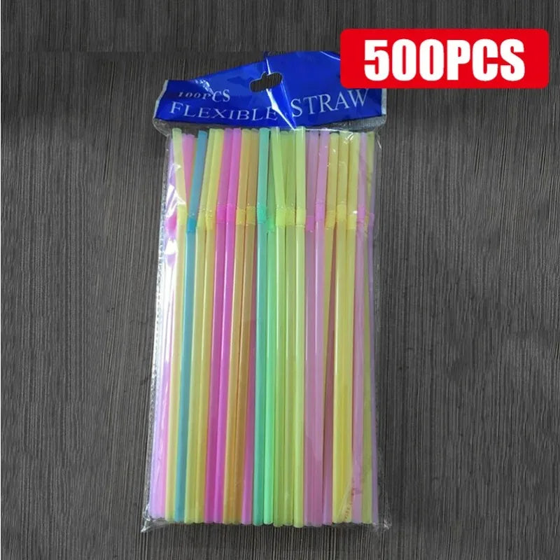 100Pcs Colorful Bendable Drinking Straws | Party, Bar & Milk Tea