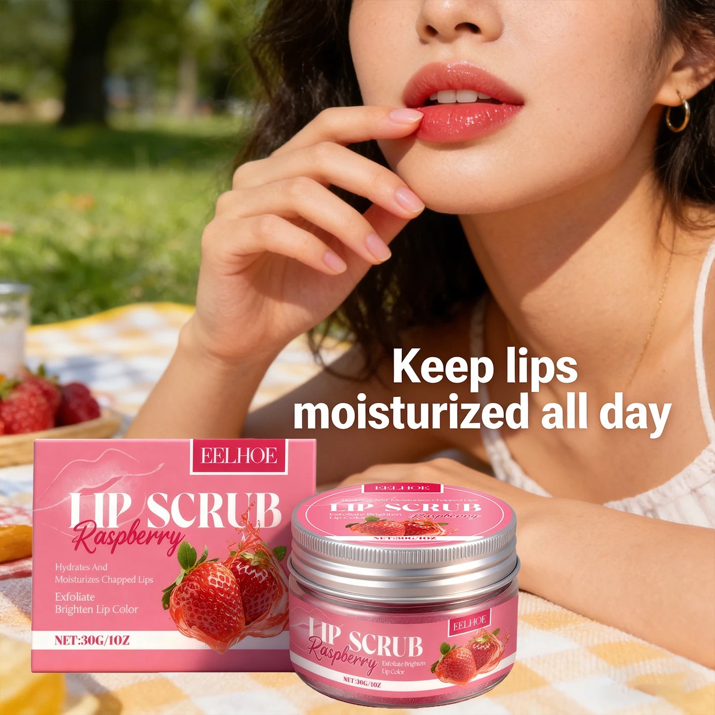 Strawberry Lip Scrub Exfoliating Soothing Lips Preventing Dryness Cracking Improving Dullness Brightening Moisturizing Lip Care Peaceful Pleasures Health and Wellness