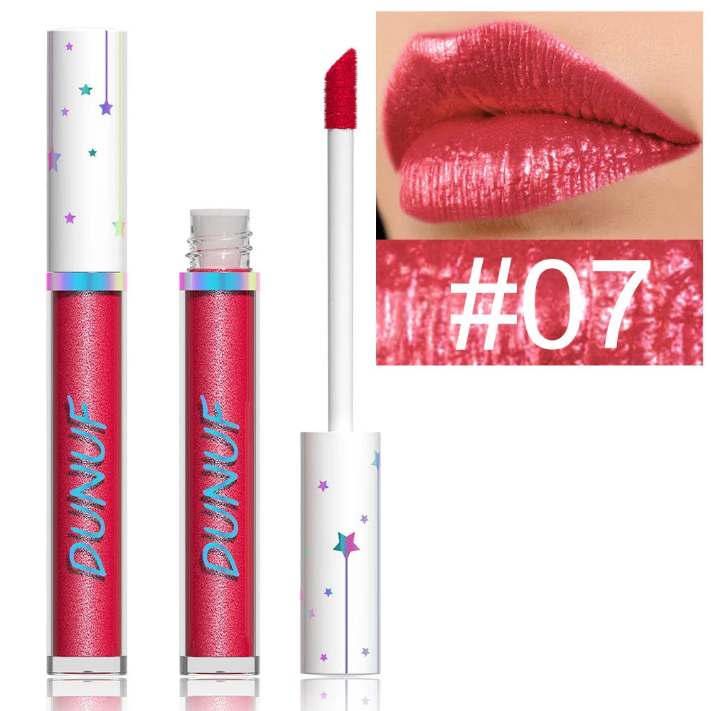 12-Color Metallic Glitter Lip Gloss | Diamond Pearlescent Lip Glaze