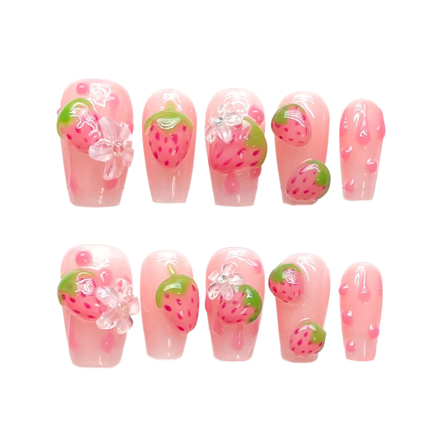 3D Strawberry Press-On Nails | Korean Style Cute Fake Nails Press-On Nails Peaceful Pleasures Health and Wellness XS 1