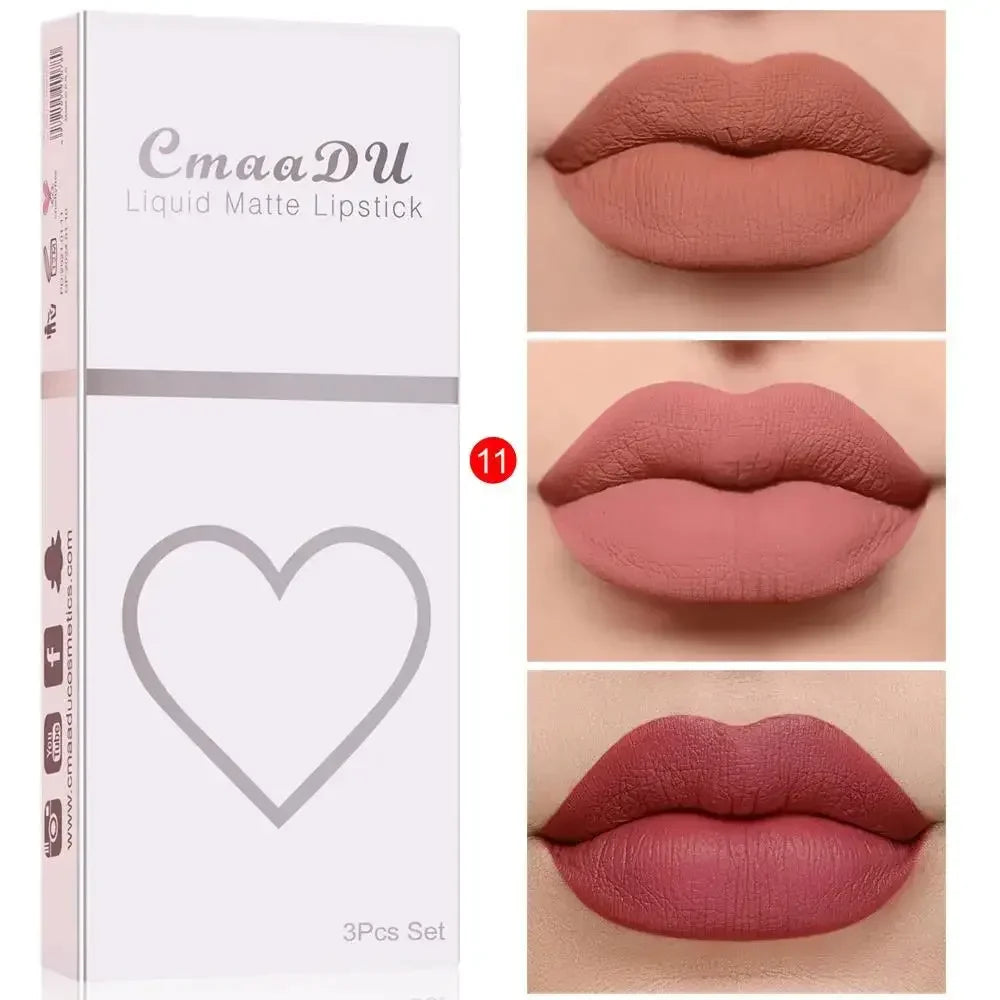 CmaaDu 3-Piece Velvet Matte Liquid Lipstick Set – Waterproof