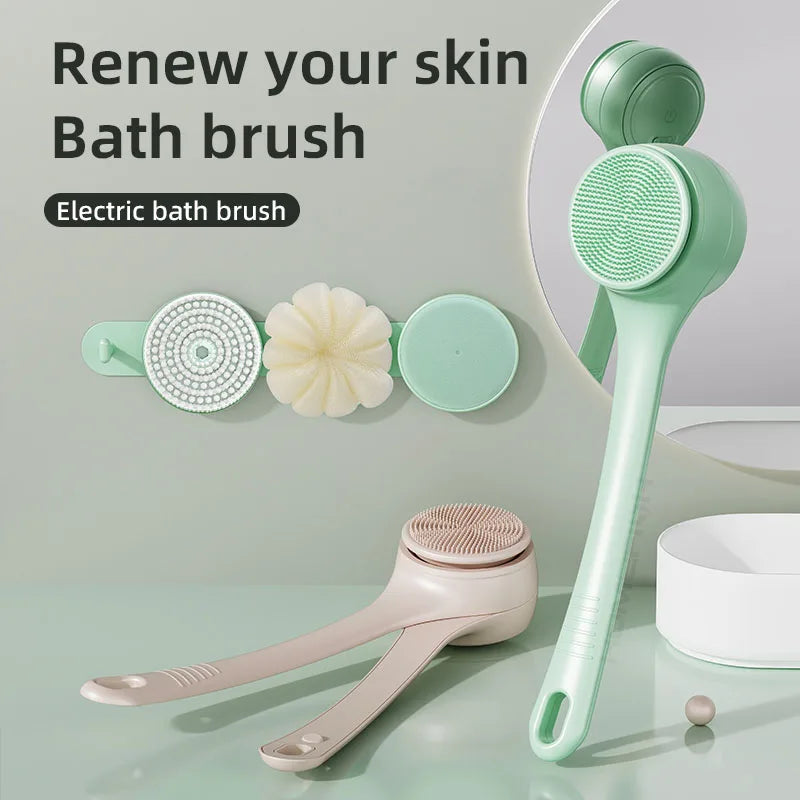 HOMEFISH Dual Handle Electric Bath Body Scrubber Brush with Long Handle Back Cleaning Tool for Back Exfoliation And Deep Cleanin Peaceful Pleasures Health and Wellness